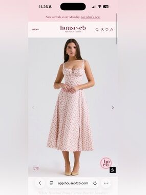 House of CB Pink Rosebud Print Cotton Midi Dress